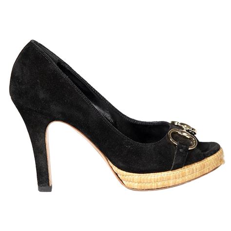 gucci black suede peep toe pumps|Gucci Pump shoes for Women .